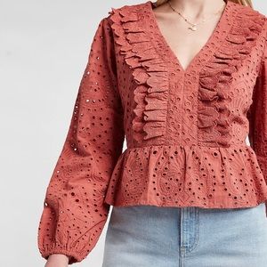 Express Lace Eyelet Long Sleeve Top